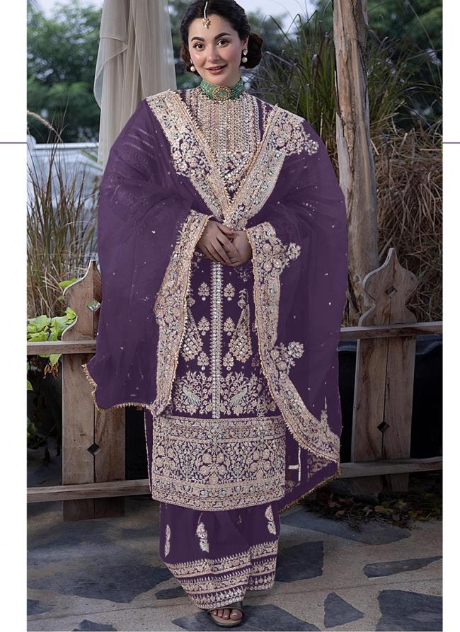 Faux Georgette Purple Eid Wear Embroidery Work Pakistani Suit